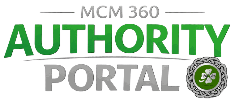 MCM 360 Authority Portal logo, representing enterprise SEO platform and live ranking tracking.