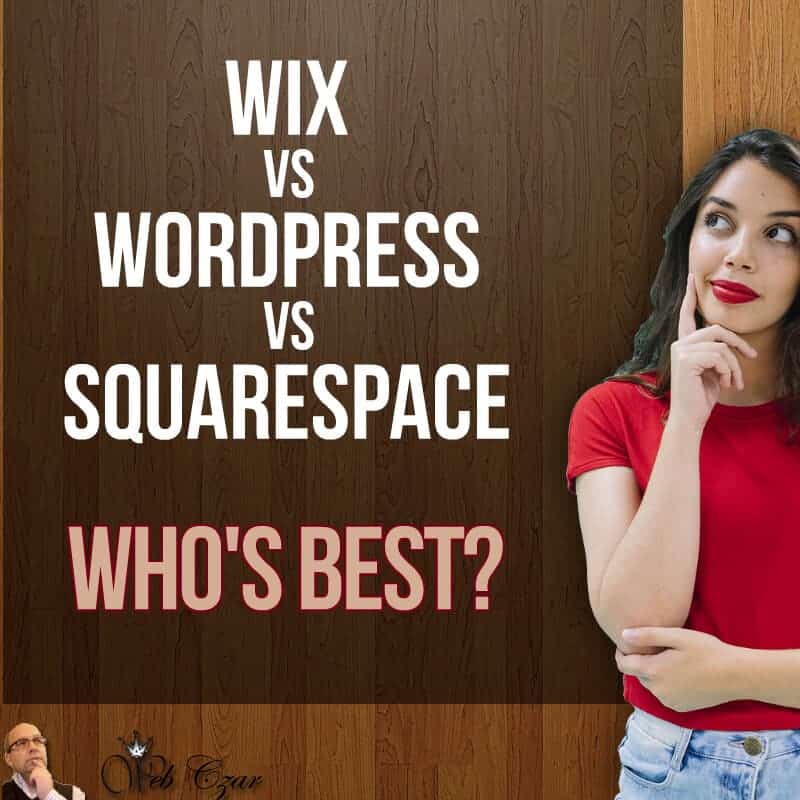 Wix vs WordPress vs Squarespace comparison graphic for business website platform selection.
