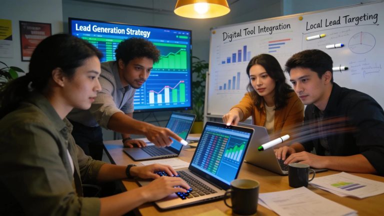 Team collaboration in enhancing local lead generation through digital marketing tools.