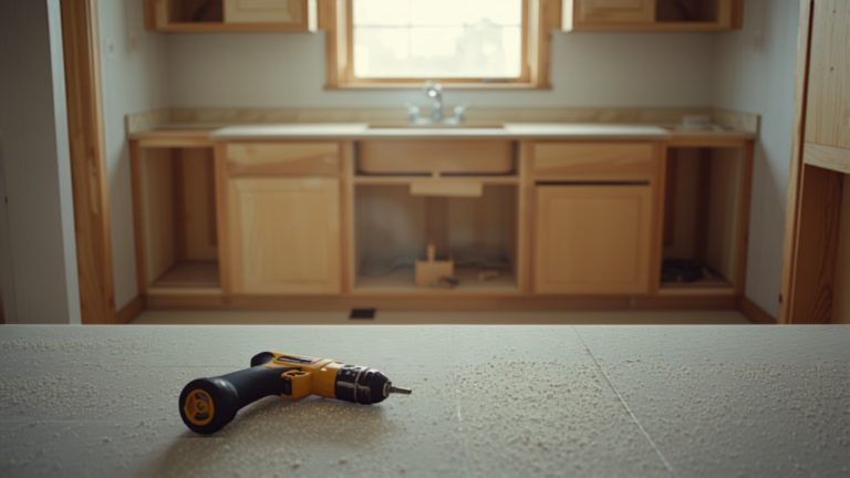 An unfinished kitchen with new cabinets and daylight through an uncovered window
