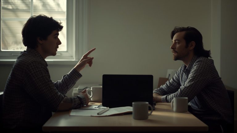Two people at a desk looking at a laptop together while one points at the screen