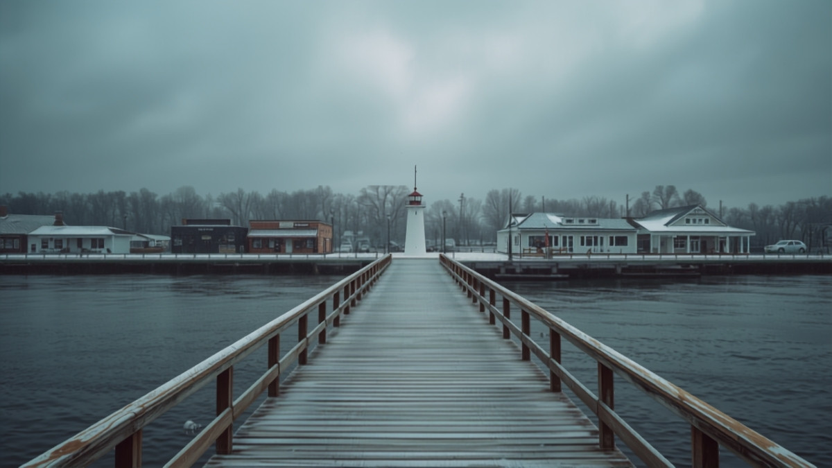 A Lakeshore harbor town in late autumn as the seasons turn